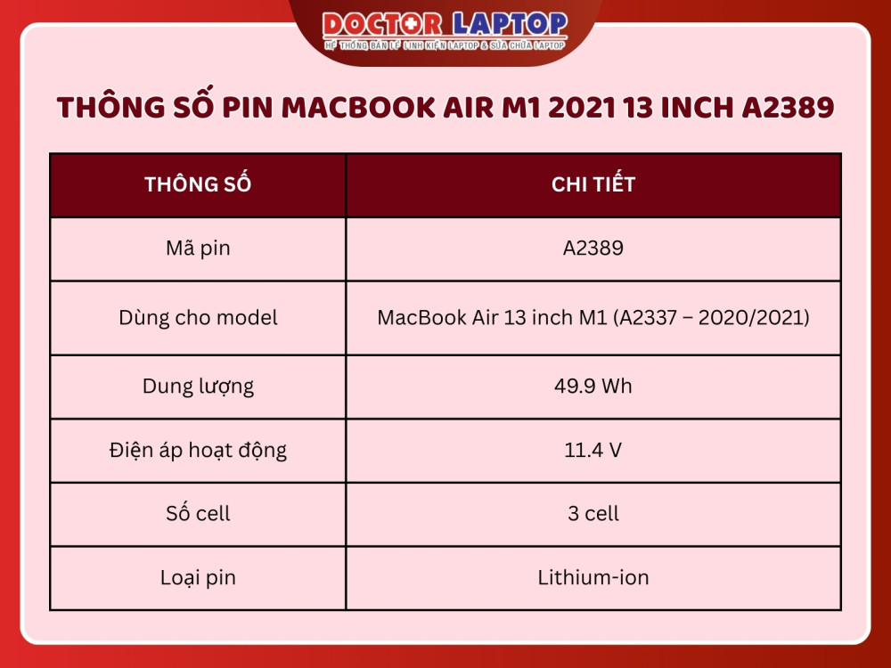 Pin macbook air m1 2021 13 inch a2389 - 2