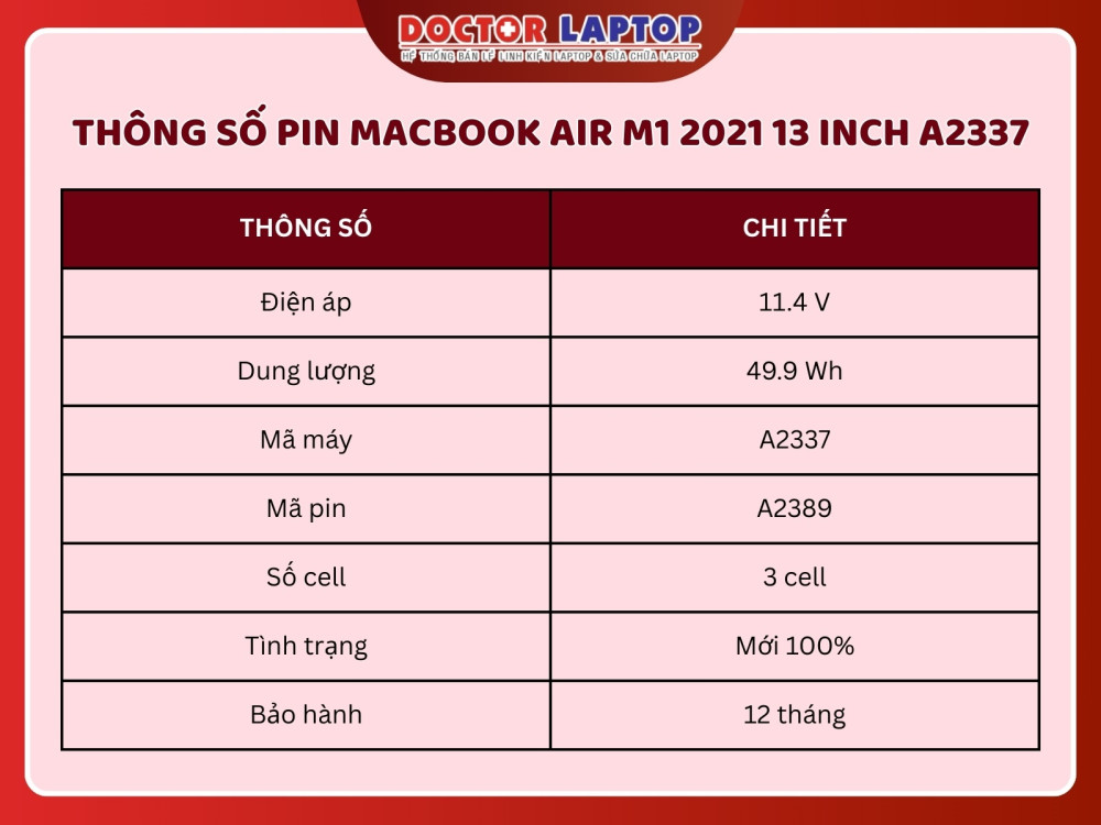 Pin macbook air m1 2020 13 inch a2337 - 2