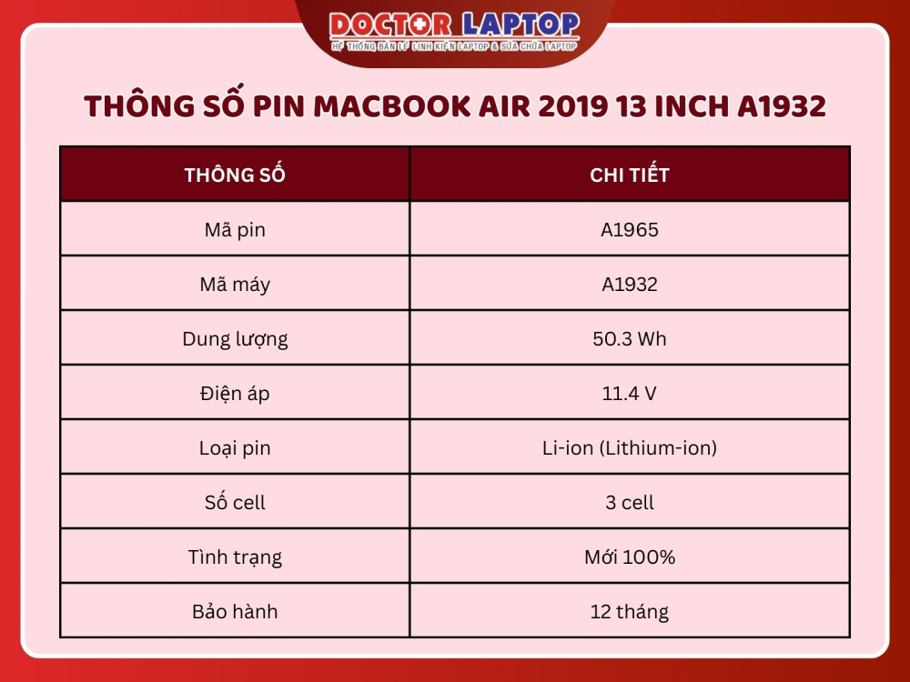 Pin macbook air 2019 13 inch a1932 - 2