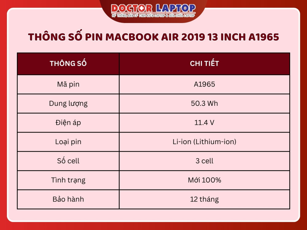 Pin macbook air 2019 13 inch a1965 - 2