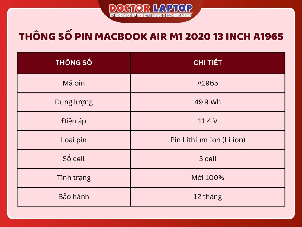Pin macbook air m1 2020 13 inch a1965 - 2