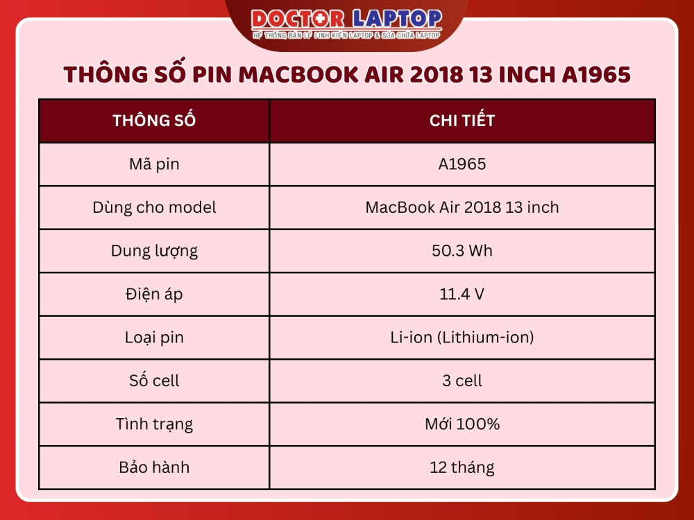 Pin macbook air 2018 13 inch a1965 - 2