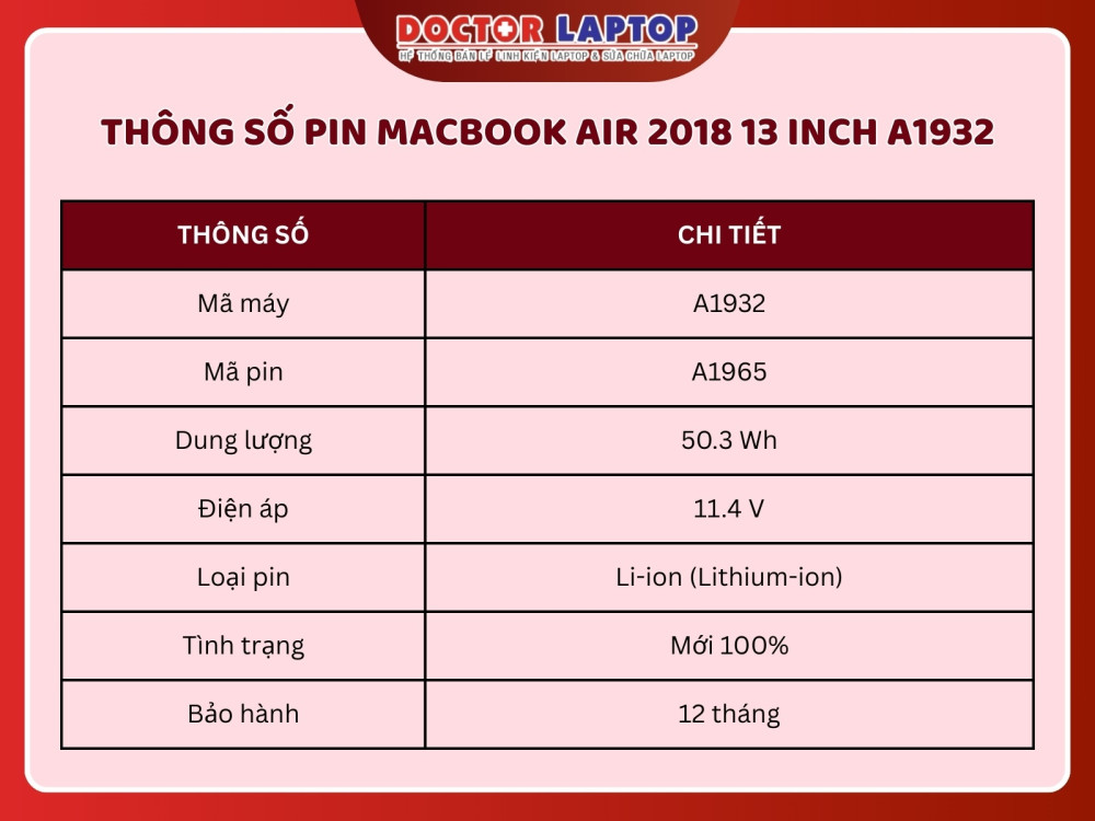 Pin macbook air 2018 13 inch a1932 - 2