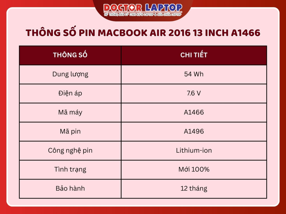 Pin macbook air 2016 13 inch a1466 - 2