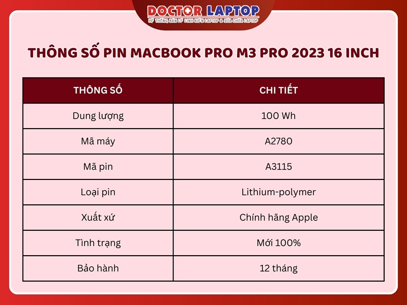 Pin macbook pro m3 pro 2023 16 inch - 2
