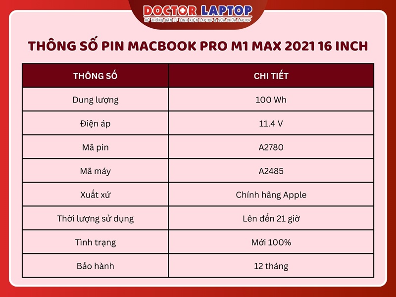 Pin macbook pro m1 max 2021 16 inch - 2