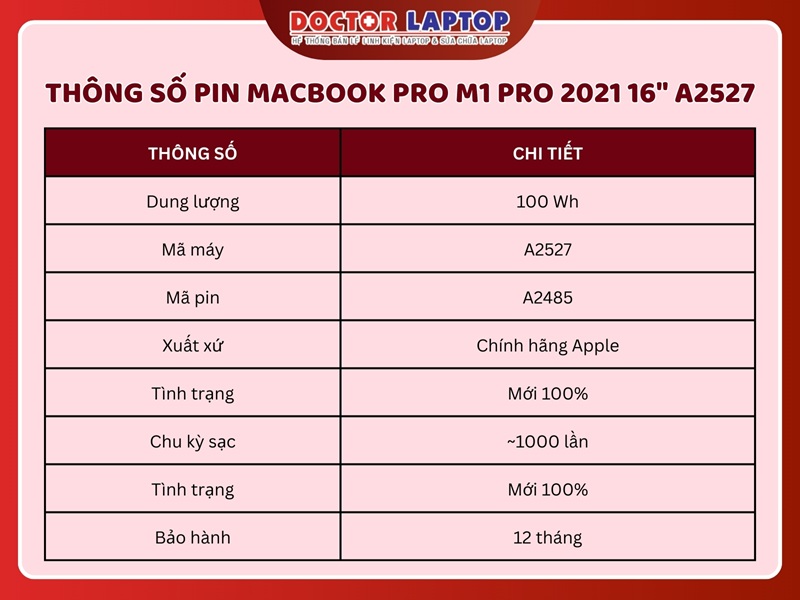 Pin macbook pro m1 pro 2021 16 inch a2527 - 2