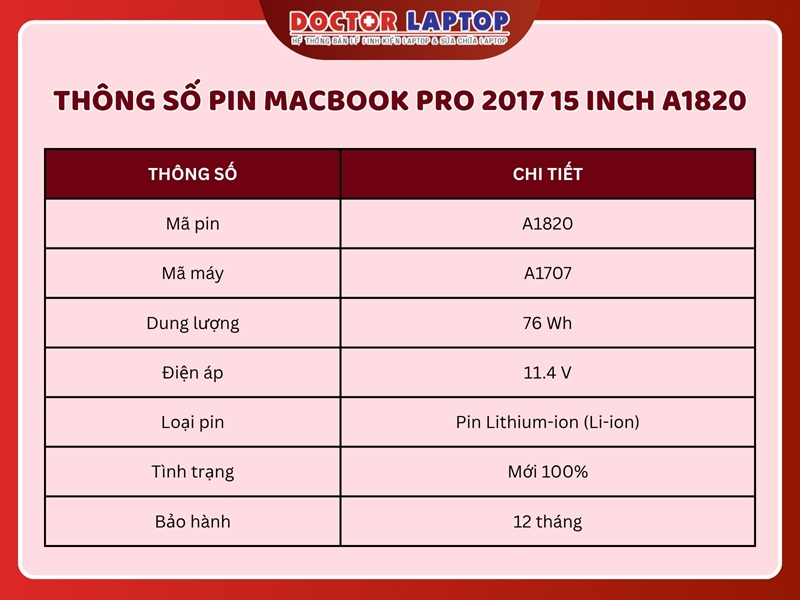 Pin macbook pro 2017 15 inch a1820 - 2