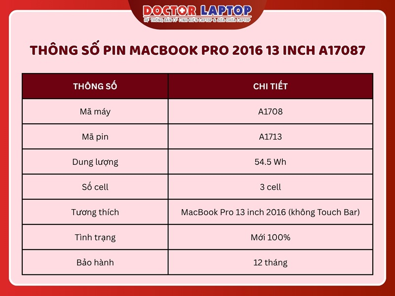 Pin macbook pro 2016 13 inch a1708 - 2