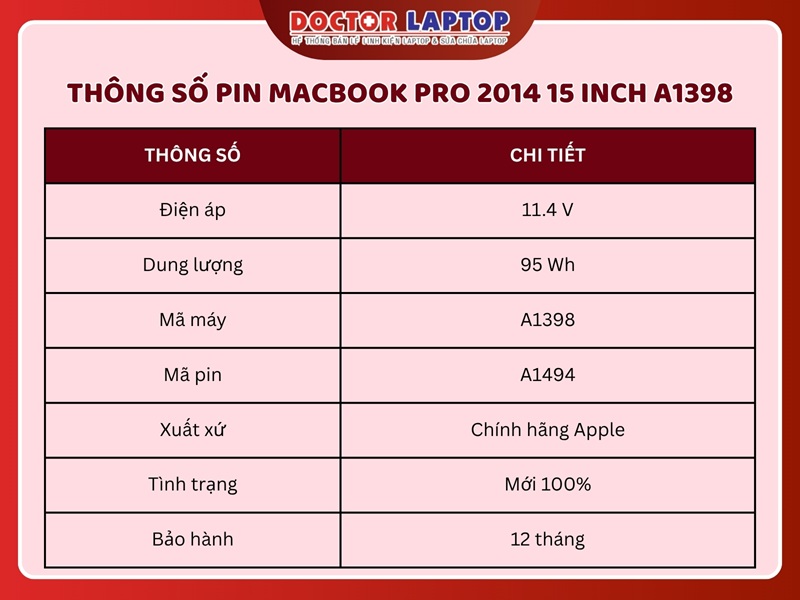 Pin macbook pro 2014 15 inch a1398 - 2