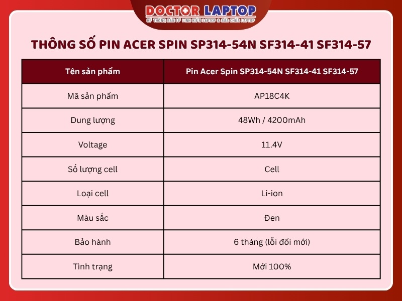 Pin acer spin sp314-54n sf314-41 sf314-57 - 1
