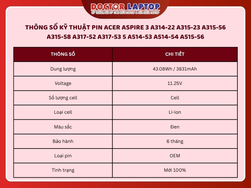 Pin acer aspire 3 a314-22 a315-23 a315-56 a315-58 a317-52 a317-53 5 a514-53 a514-54 a515-56 - 1