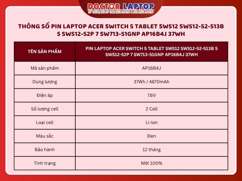 Pin laptop acer switch 5 tablet sw512 sw512-52-513b 5 sw512-52p 7 sw713-51gnp ap16b4j 37wh - 1