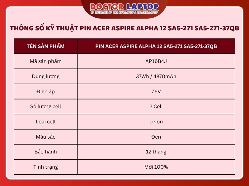 Pin acer aspire alpha 12 sa5-271 sa5-271-37qb - 1
