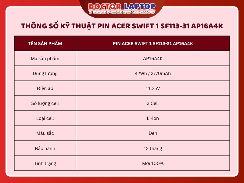 Pin acer swift 1 sf113-31 ap16a4k - 1