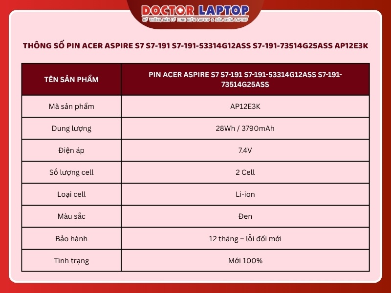 Pin acer aspire s7 s7-191 s7-191-53314g12ass s7-191-73514g25ass ap12e3k - 1