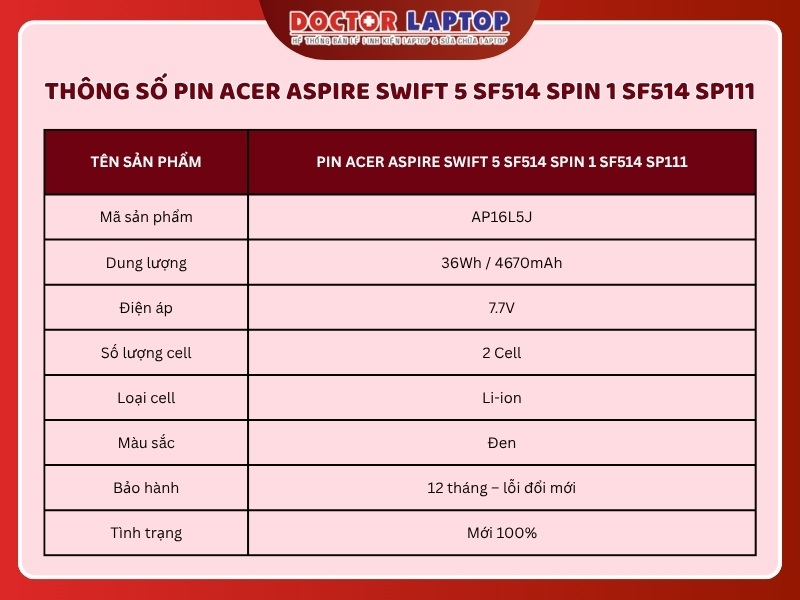 Pin acer aspire swift 5 sf514 spin 1 sf514 sp111 ap16l5j - 1