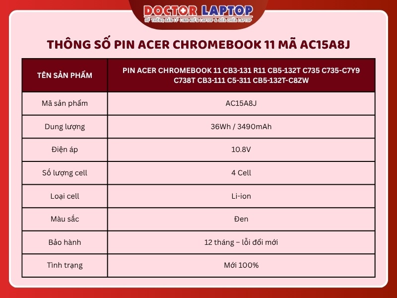 Pin acer chromebook 11 cb3-131 r11 cb5-132t c735 c735-c7y9 c738t cb3-111 c5-311 cb5-132t-c8zw ac15a8j - 1