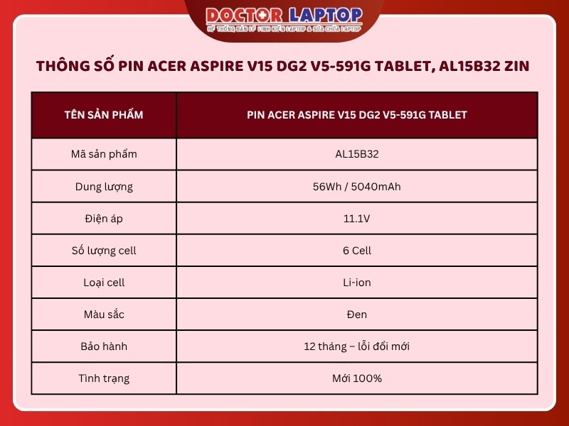 Pin acer aspire v15 dg2 v5-591g tablet al15b32 zin - 1