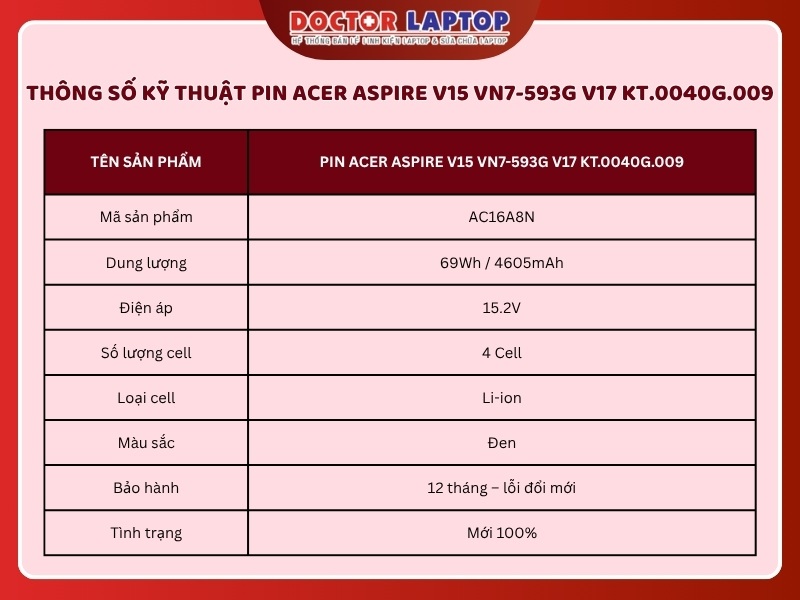 Pin acer aspire v15 vn7-593g v17 kt0040g009 - 1