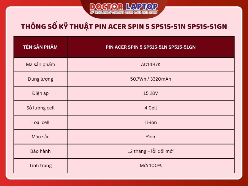 Pin acer spin 5 sp515-51n sp515-51gn - 1