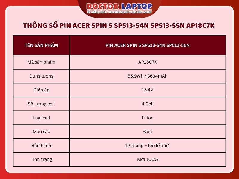 Pin acer spin 5 sp513-54n sp513-55n ap18c7k - 1