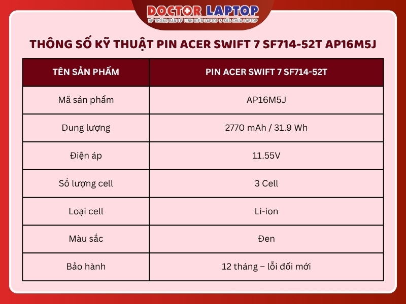 Pin acer swift 7 sf714-52t ap16m5j - 1