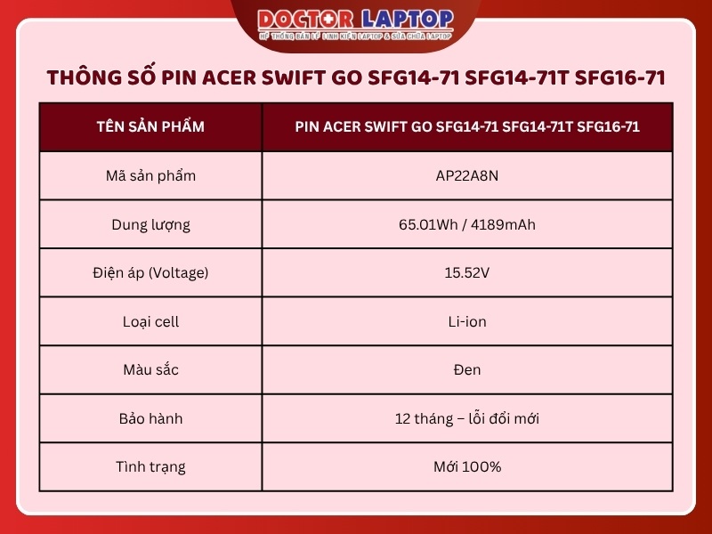 Pin acer swift go sfg14-71 sfg14-71t sfg16-71 ap22a8n - 1