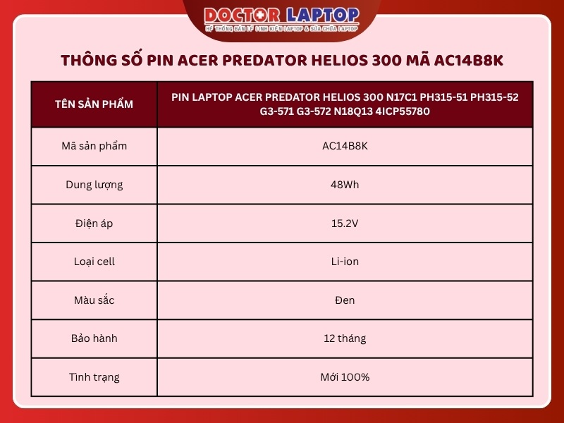 Pin laptop acer predator helios 300 n17c1 ph315-51 ph315-52 g3-571 g3-572 n18q13 4icp55780 - 1
