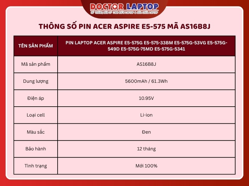 Pin laptop acer aspire e5-575g e5-575-33bm e5-575g-53vg e5-575g-549d e5-575g-75md e5-575g-5341 as16b8j - 1