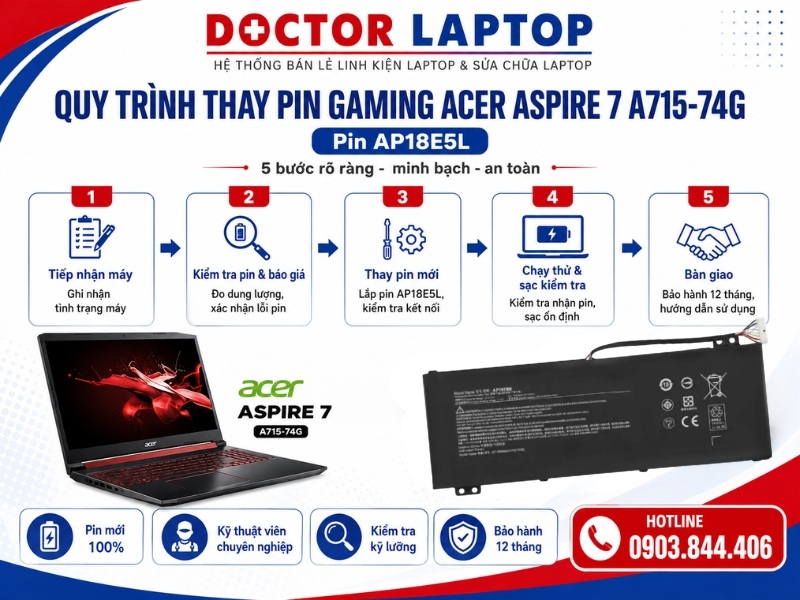 Pin laptop gaming acer aspire 7 a715-74g ap18e5l - 5