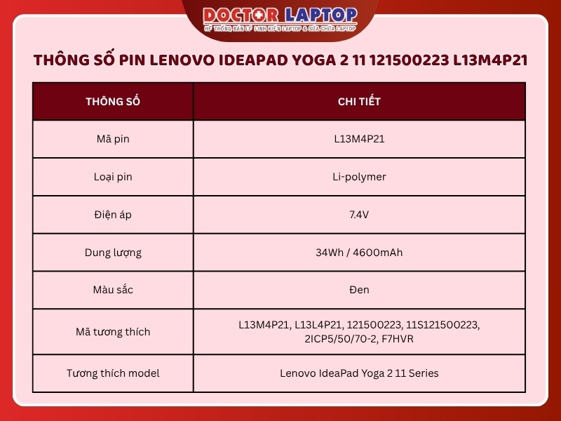 Pin laptop lenovo ideapad yoga 2 11 121500223 l13m4p21 - 2