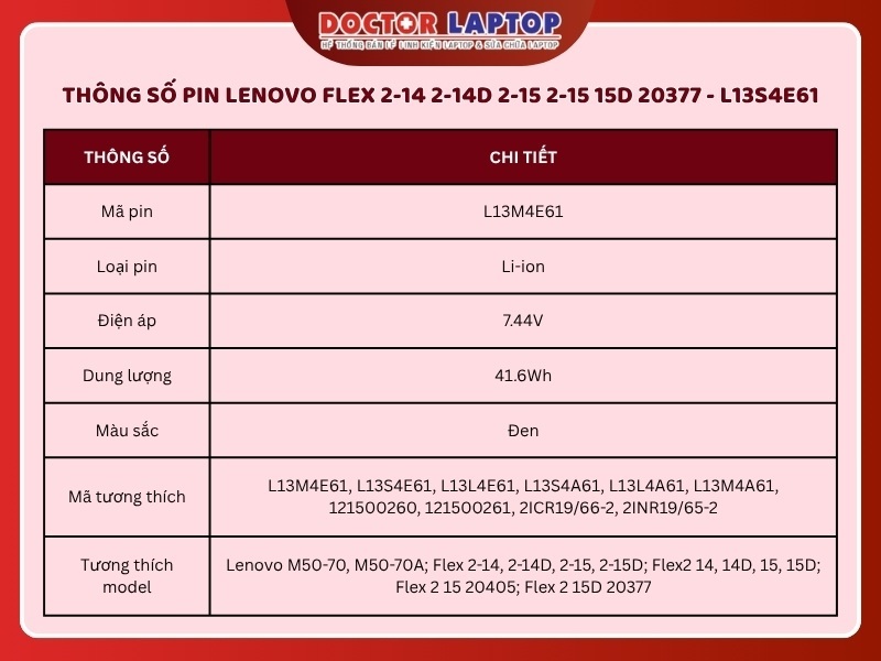 Pin laptop lenovo flex 2-14 2-14d 2-15 2-15 15d 20377 l13s4e61 - 2