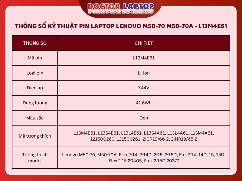 Pin laptop lenovo m50-70 m50-70a l13m4e61 - 2