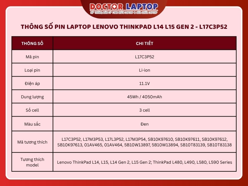 Pin laptop lenovo thinkpad l14 l15 gen 2 l17c3p52 - 2