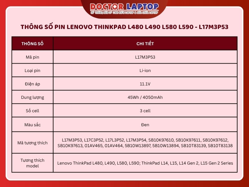 Pin laptop lenovo thinkpad l480 l490 l580 l590 l17m3p53 - 2