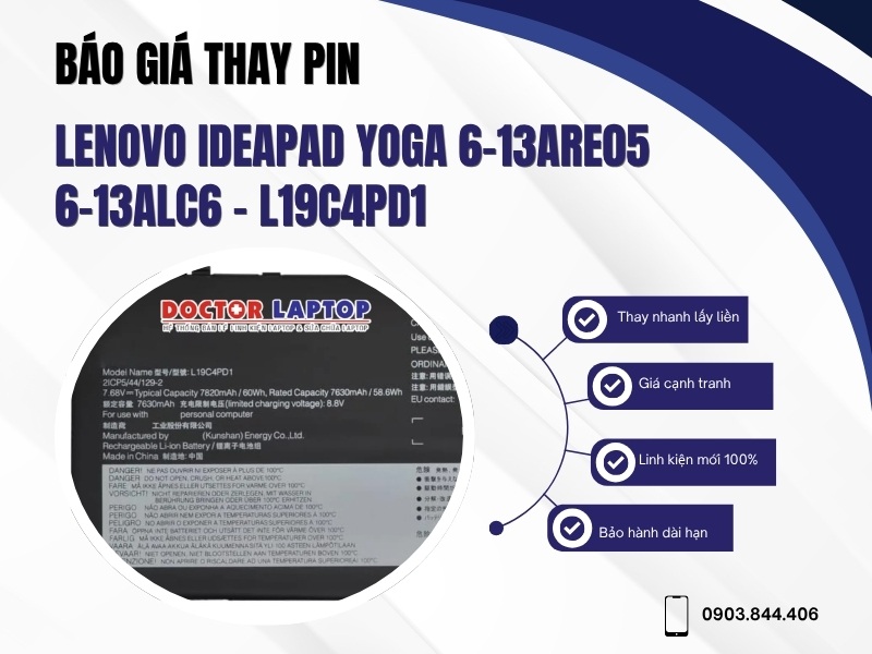 Pin lenovo ideapad yoga 6-13are05 6-13alc6 l19c4pd1 - 1