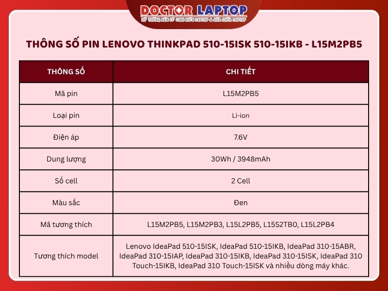 Pin lenovo thinkpad 510-15isk 510-15ikb l15m2pb5 - 2