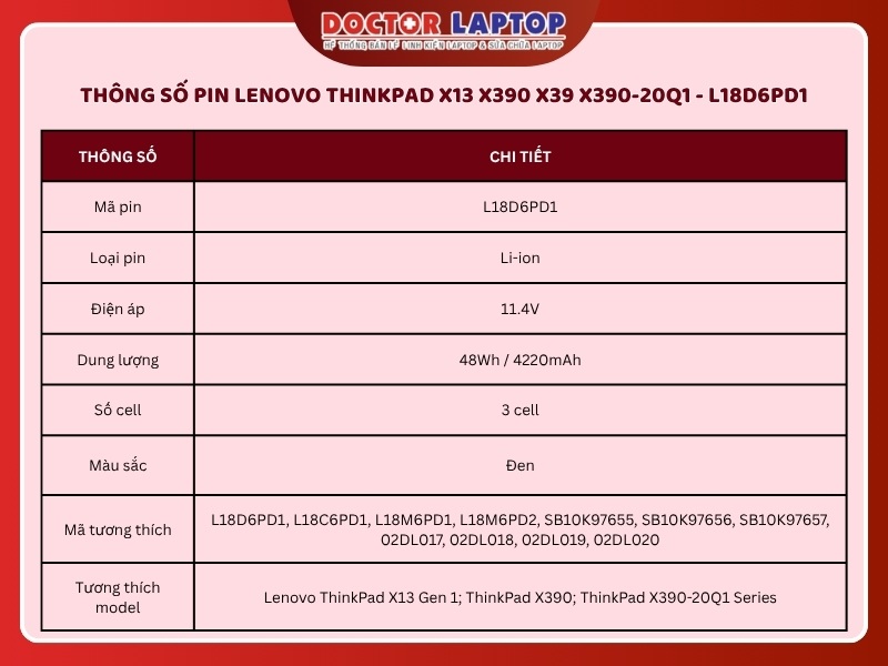 Pin lenovo thinkpad x13 x390 x39 x390-20q1 l18d6pd1 - 2