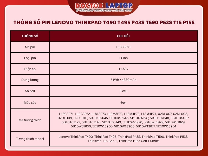 Pin lenovo thinkpad t490 t495 p43s t590 p53s t15 p15s l18c3p71 - 2