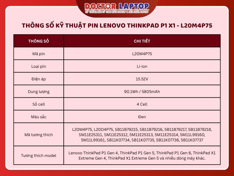 Pin lenovo thinkpad p1 x1 l20m4p75 - 2