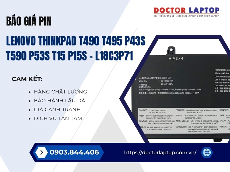 Pin lenovo thinkpad t490 t495 p43s t590 p53s t15 p15s l18c3p71 - 1