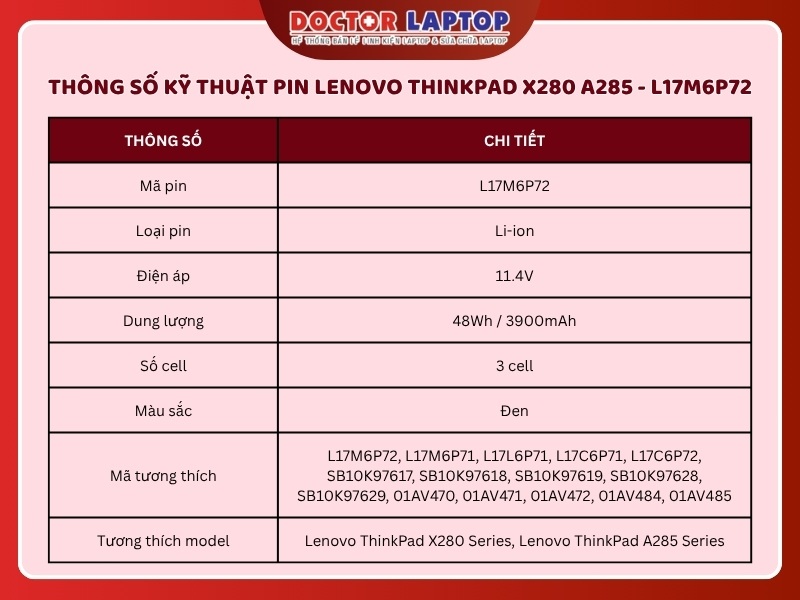 Pin lenovo thinkpad x280 a285 l17m6p72 - 2