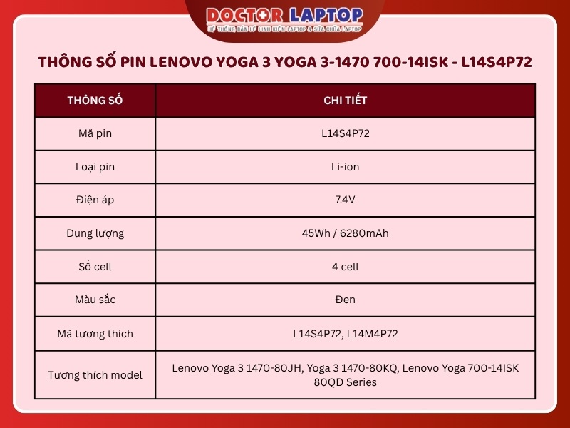 Pin lenovo yoga 3 yoga 3-1470 700-14isk l14s4p72 - 2