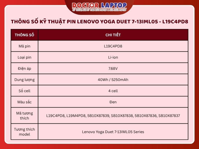 Pin lenovo yoga duet 7-13iml05 l19c4pd8 - 2