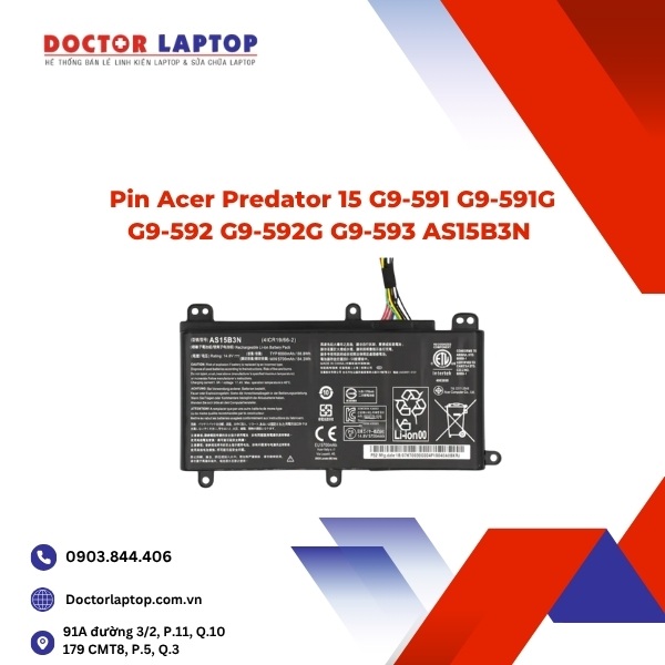 Pin Acer Predator 15 G9-591 G9-591G G9-592 G9-592G G9-593 AS15B3N