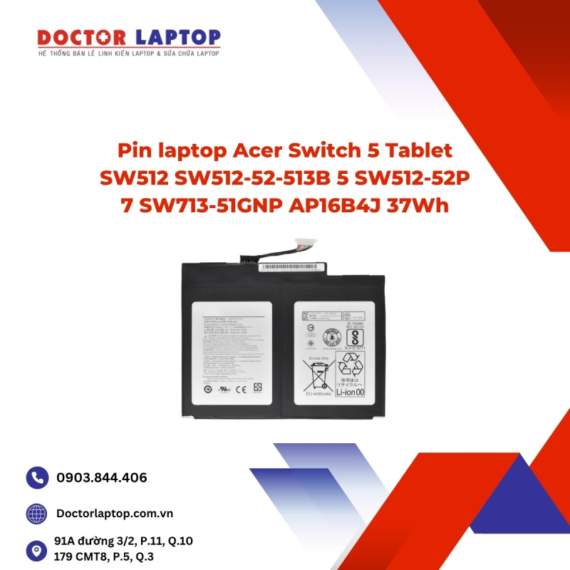 Pin laptop Acer Switch 5 Tablet SW512 SW512-52-513B 5 SW512-52P 7 SW713-51GNP AP16B4J 37Wh