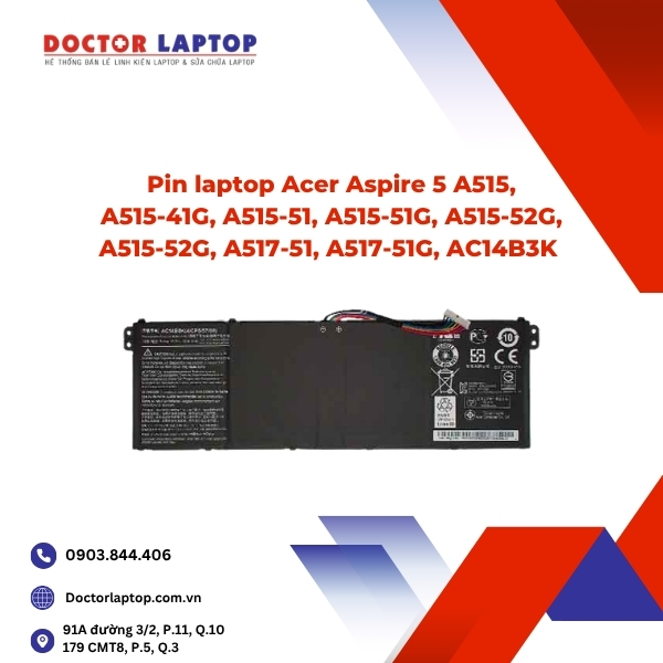 Pin laptop Acer Aspire 5 A515, A515-41G, A515-51, A515-51G, A515-52G, A515-52G, A517-51, A517-51G, AC14B3K