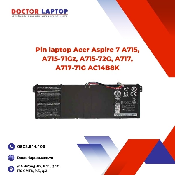 Pin laptop Acer Aspire 7 A715, A715-71Gz, A715-72G, A717, A717-71G AC14B8K