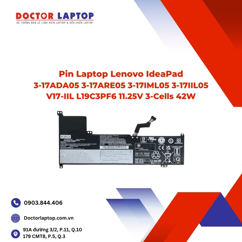 Pin Laptop Lenovo IdeaPad 3-17ADA05 3-17ARE05 3-17IML05 3-17IIL05 V17-IIL L19C3PF6 11.25V 3-Cells 42W